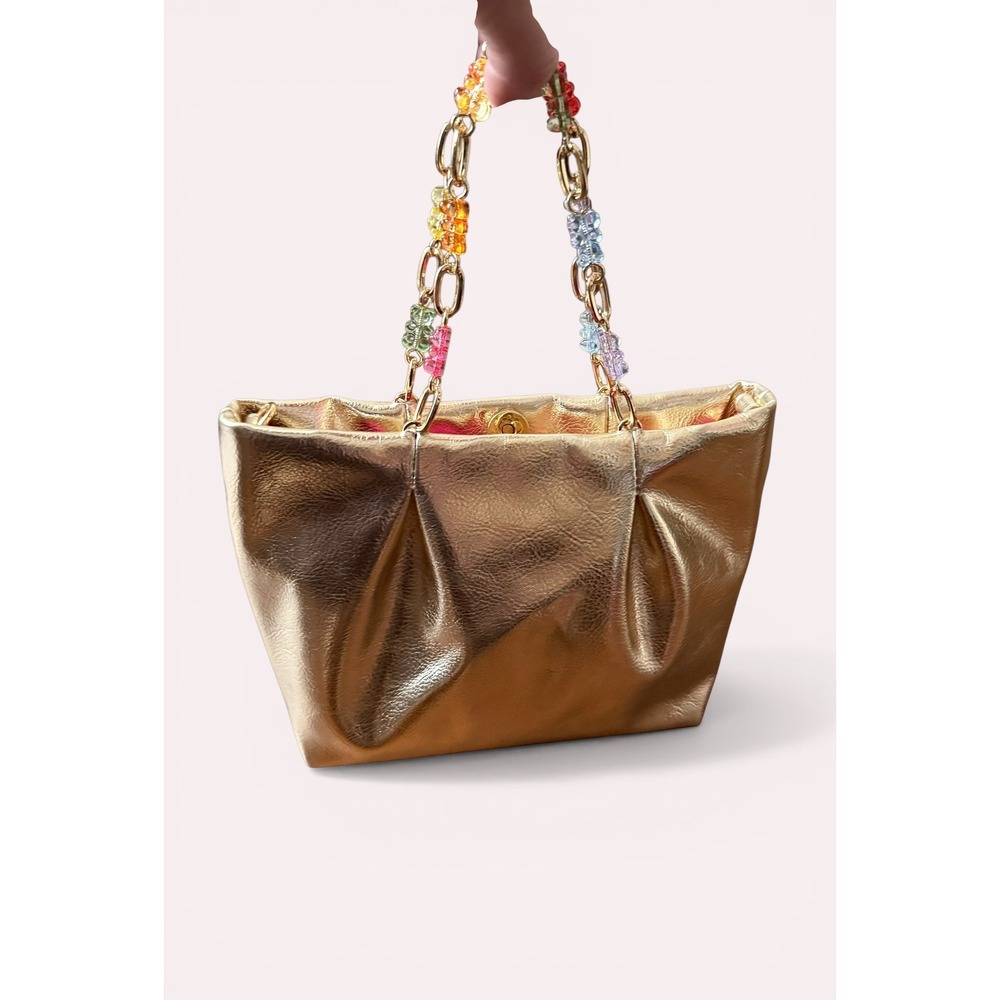 Betsey Johnson Gold Metallic Gummy Bear Chain Crossbody Bag Lucite Kitsch